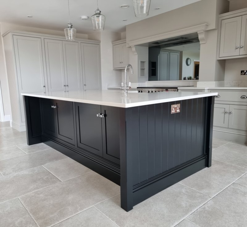Pitch black and stone kitchen